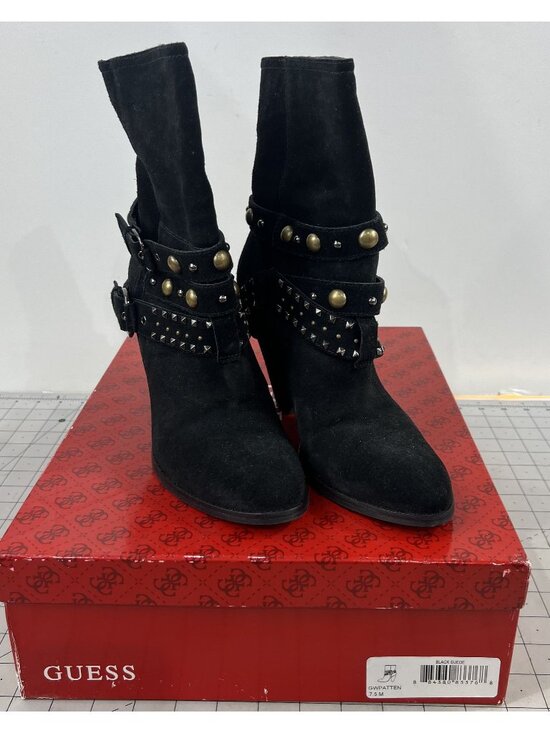 Guess Shoes - Women's Guess Black Suede Studded Mid-Calf Boots Buckle Accents Sz. 7.5M